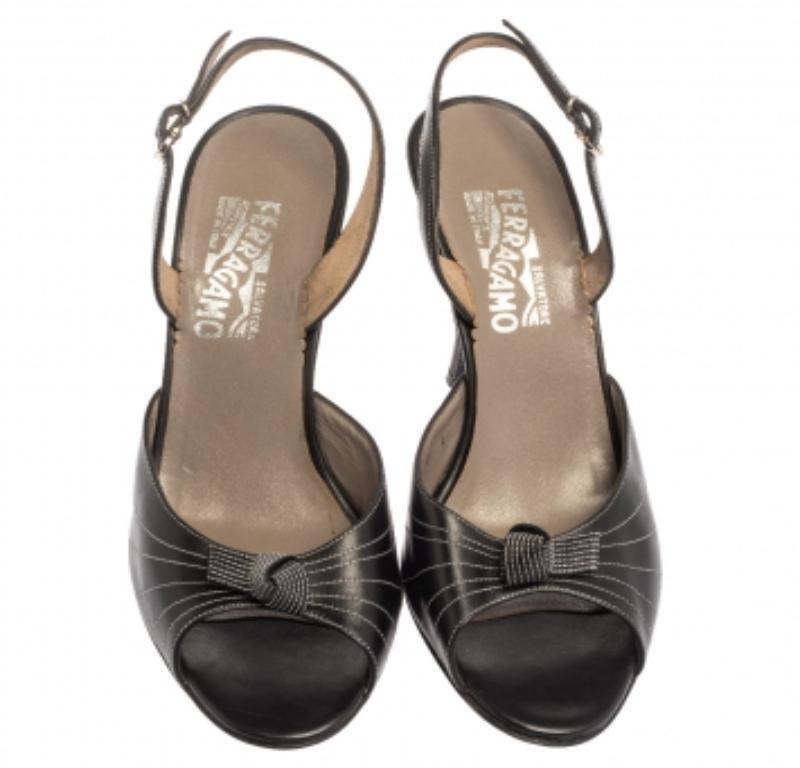 Salvatore Ferragamo Black Leather Slingback Sandals Size 38.5 For Sale 1