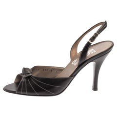 Salvatore Ferragamo Black Leather Slingback Sandals Size 38.5