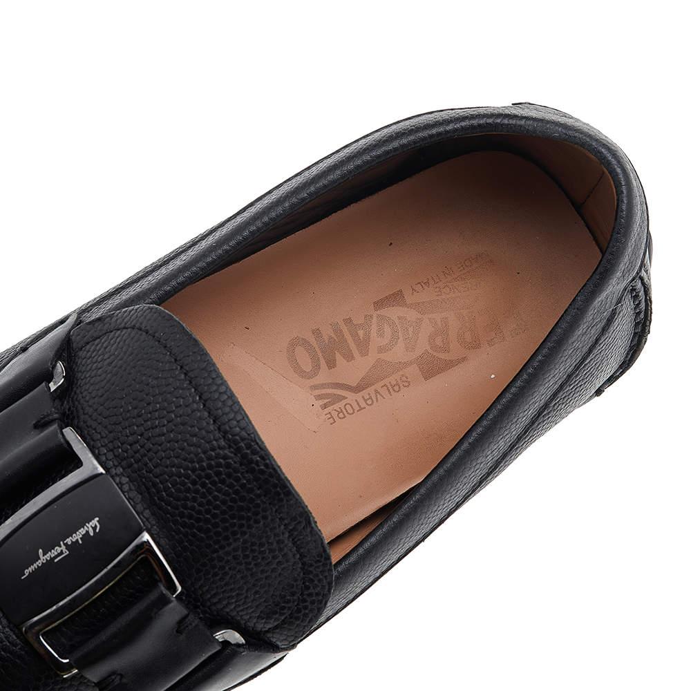 Salvatore Ferragamo Black Leather Slip On Loafers Size 41 For Sale 1
