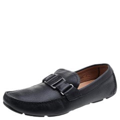 Used Salvatore Ferragamo Black Leather Slip On Loafers Size 41