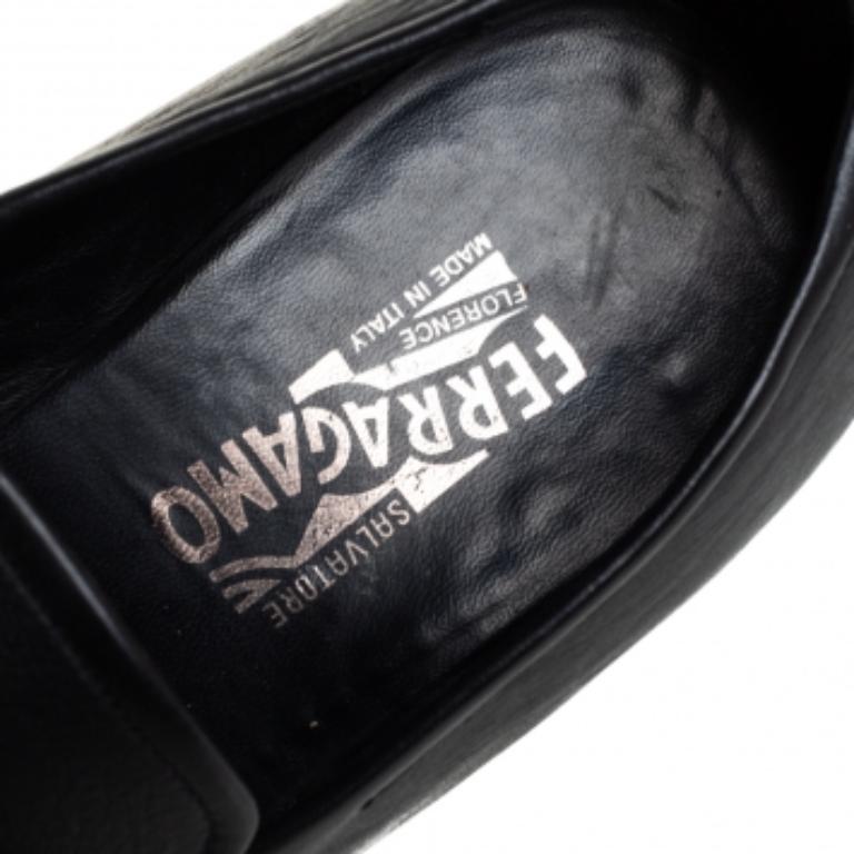 Salvatore Ferragamo Black Leather Slip On Loafers Size 43.5 For Sale 1