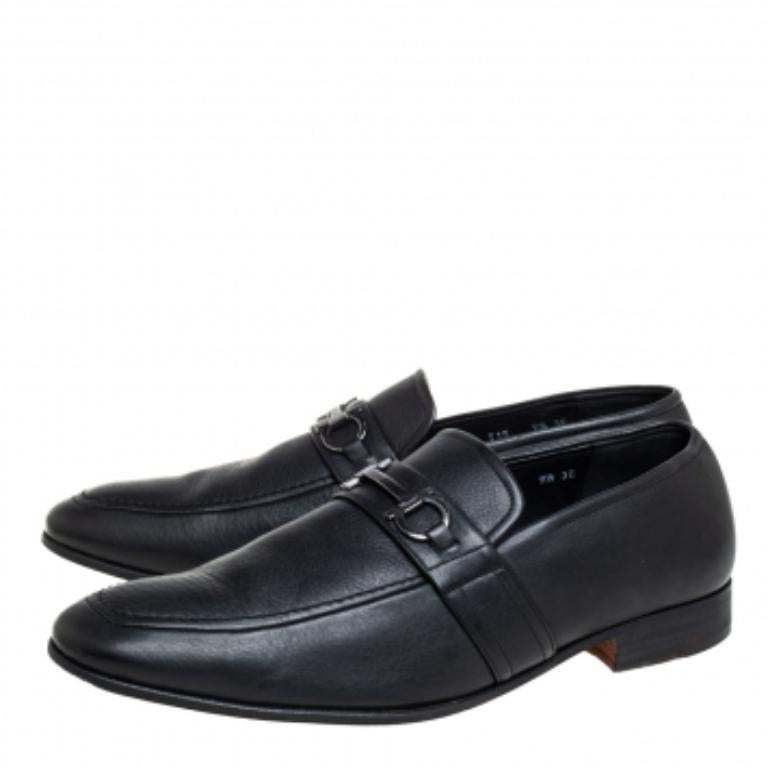 Salvatore Ferragamo Black Leather Slip On Loafers Size 43.5 For Sale 2