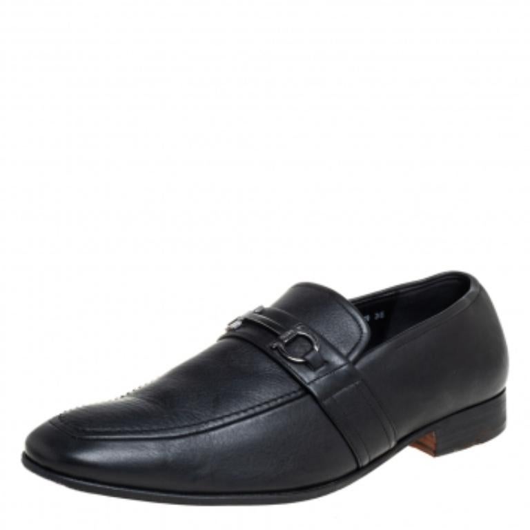 Salvatore Ferragamo Black Leather Slip On Loafers Size 43.5 For Sale 3