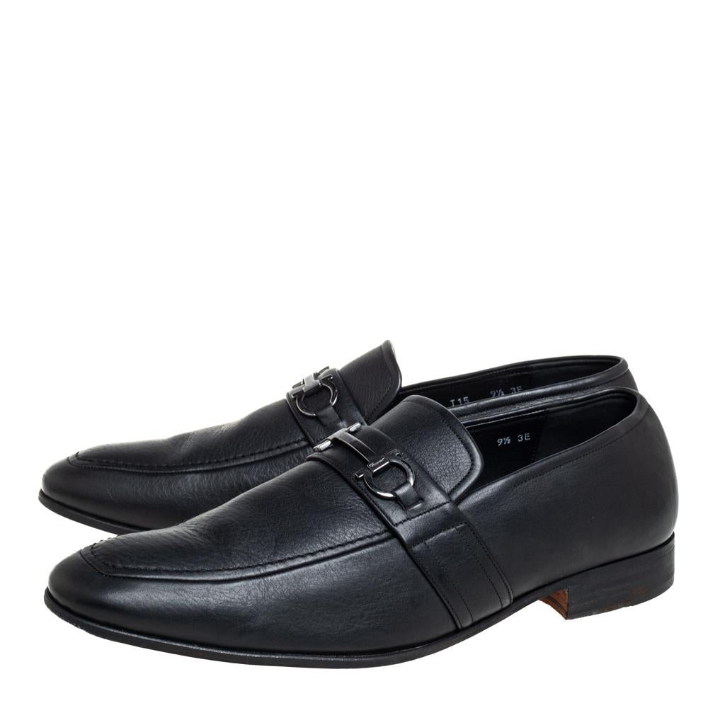 Salvatore Ferragamo Black Leather Slip On Loafers Size 43.5 For Sale 3