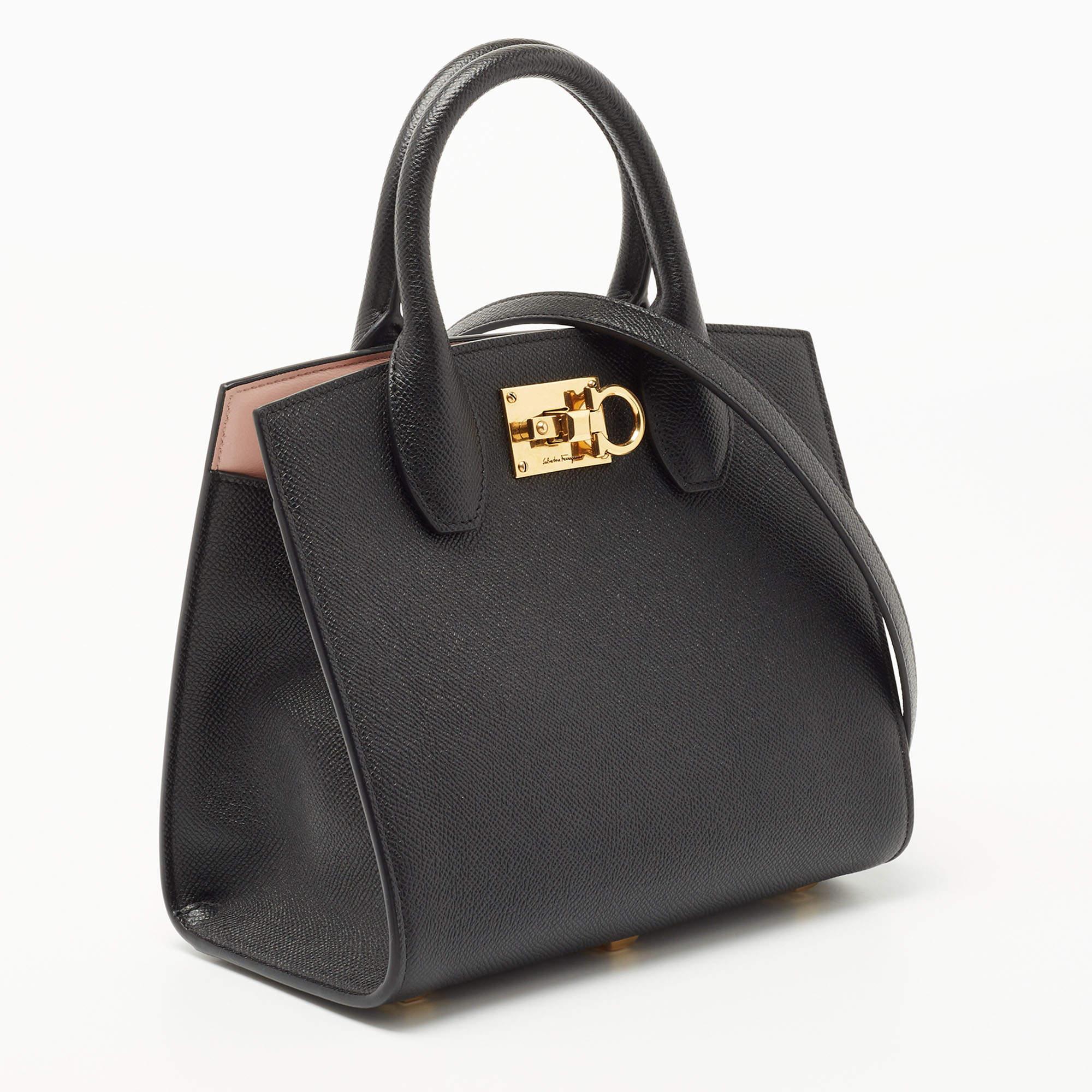 Women's Salvatore Ferragamo Black Leather Small Studio Box Bag