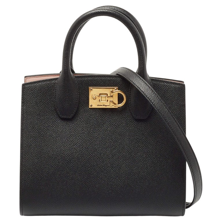 Salvatore Ferragamo Black Leather Small Studio Box Bag For Sale at 1stDibs