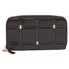 Salvatore Ferragamo Black Leather Square Quilt Zip Around Wallet