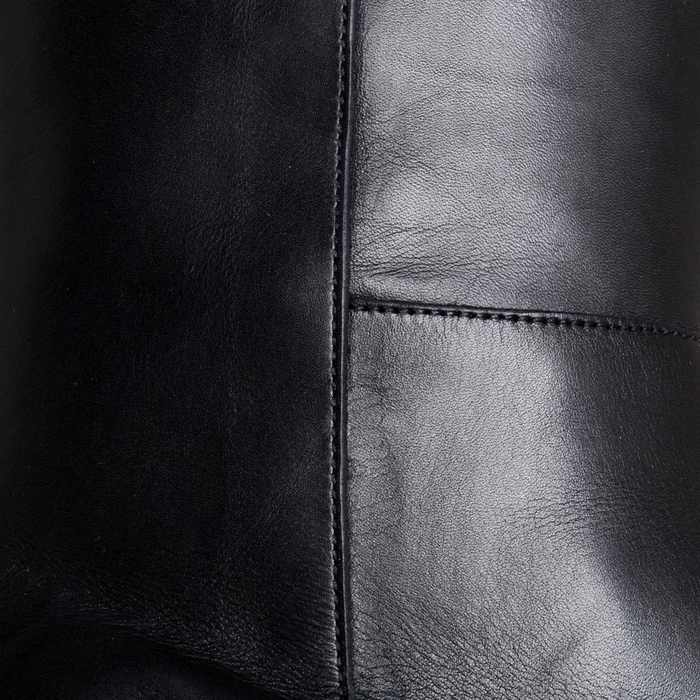 Women's Salvatore Ferragamo Black Leather Square Toe Mid Calf Boots Size 40