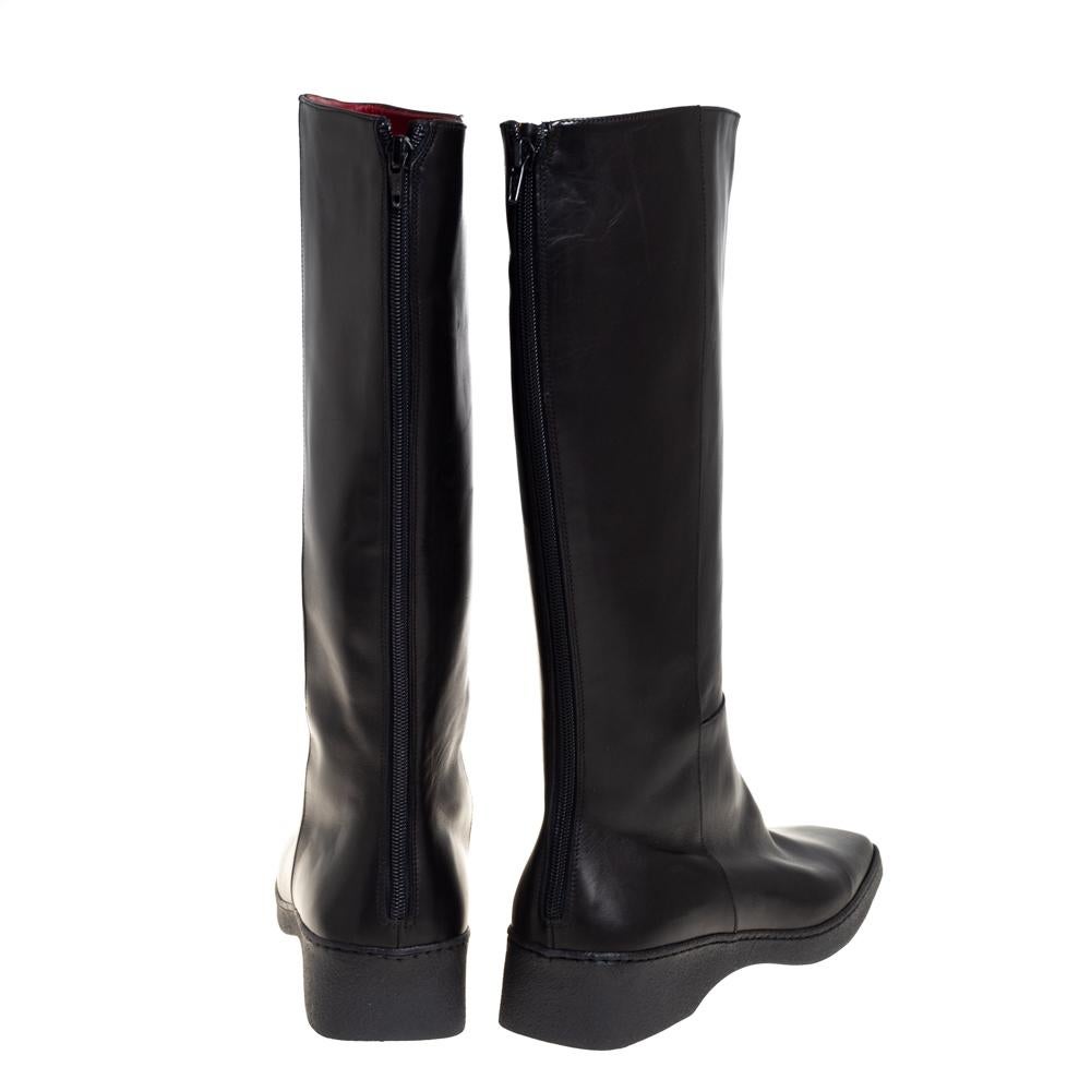 Salvatore Ferragamo Black Leather Square Toe Mid Calf Boots Size 40 1