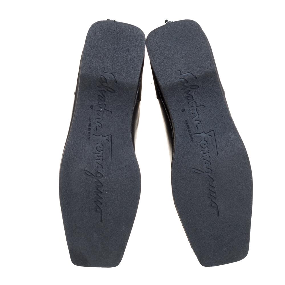 Salvatore Ferragamo Black Leather Square Toe Mid Calf Boots Size 40 2