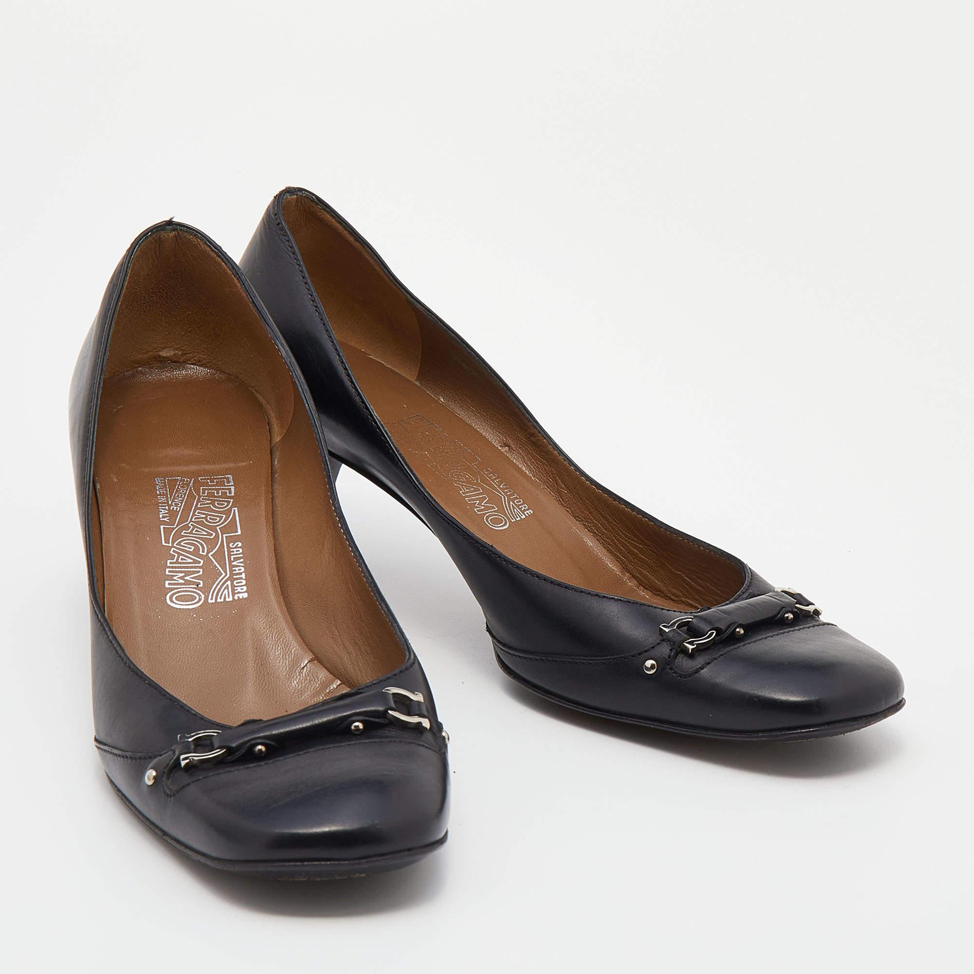 Women's Salvatore Ferragamo Black Leather Square Toe Pumps Size 40