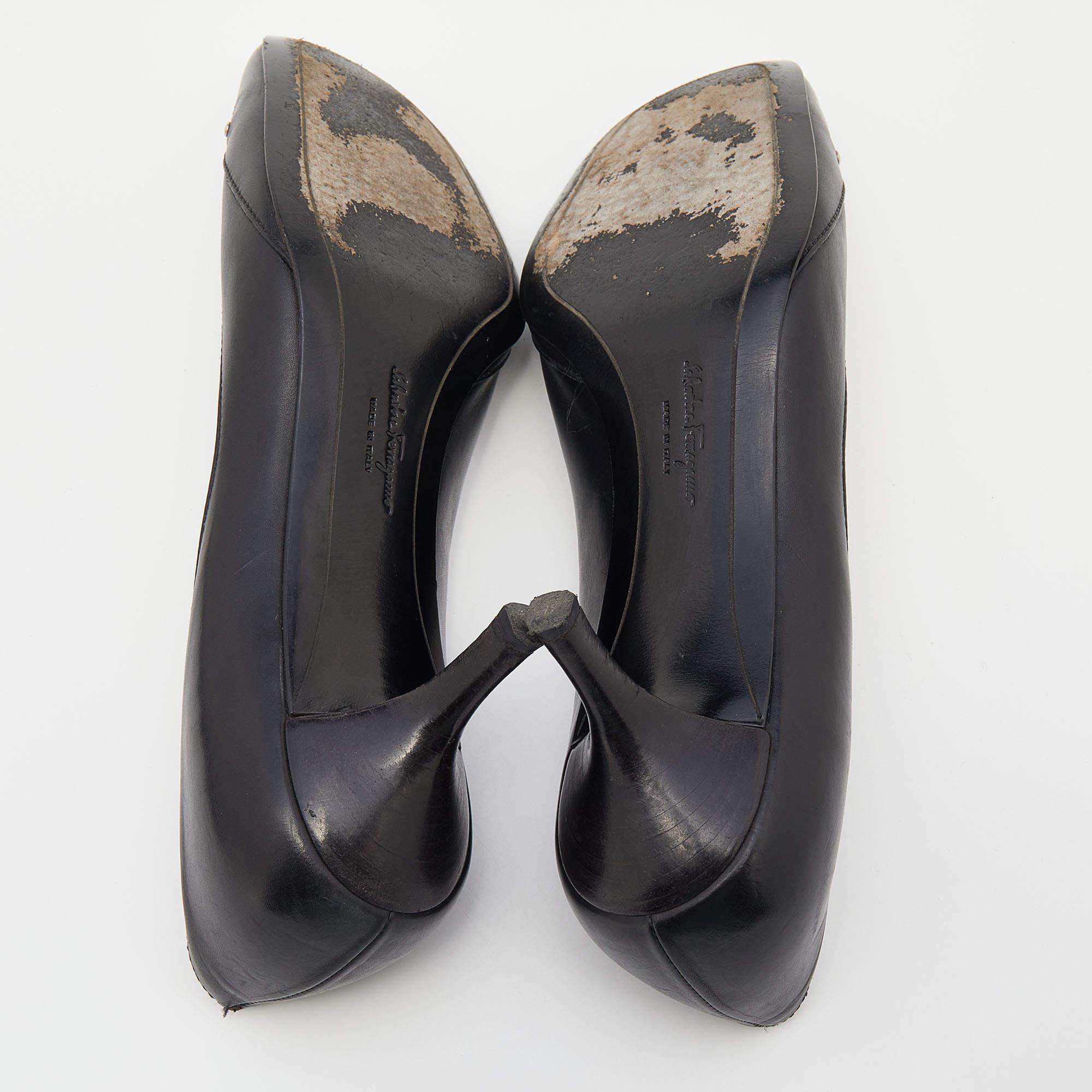 Salvatore Ferragamo Black Leather Square Toe Pumps Size 40 2
