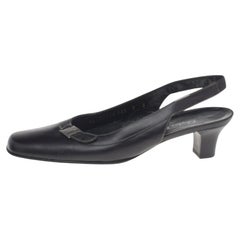 Salvatore Ferragamo Black Leather Square Toe Slingback Pumps Size 38.5