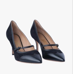 Salvatore Ferragamo Black Leather & Suede Mary Jane Pumps - '10s