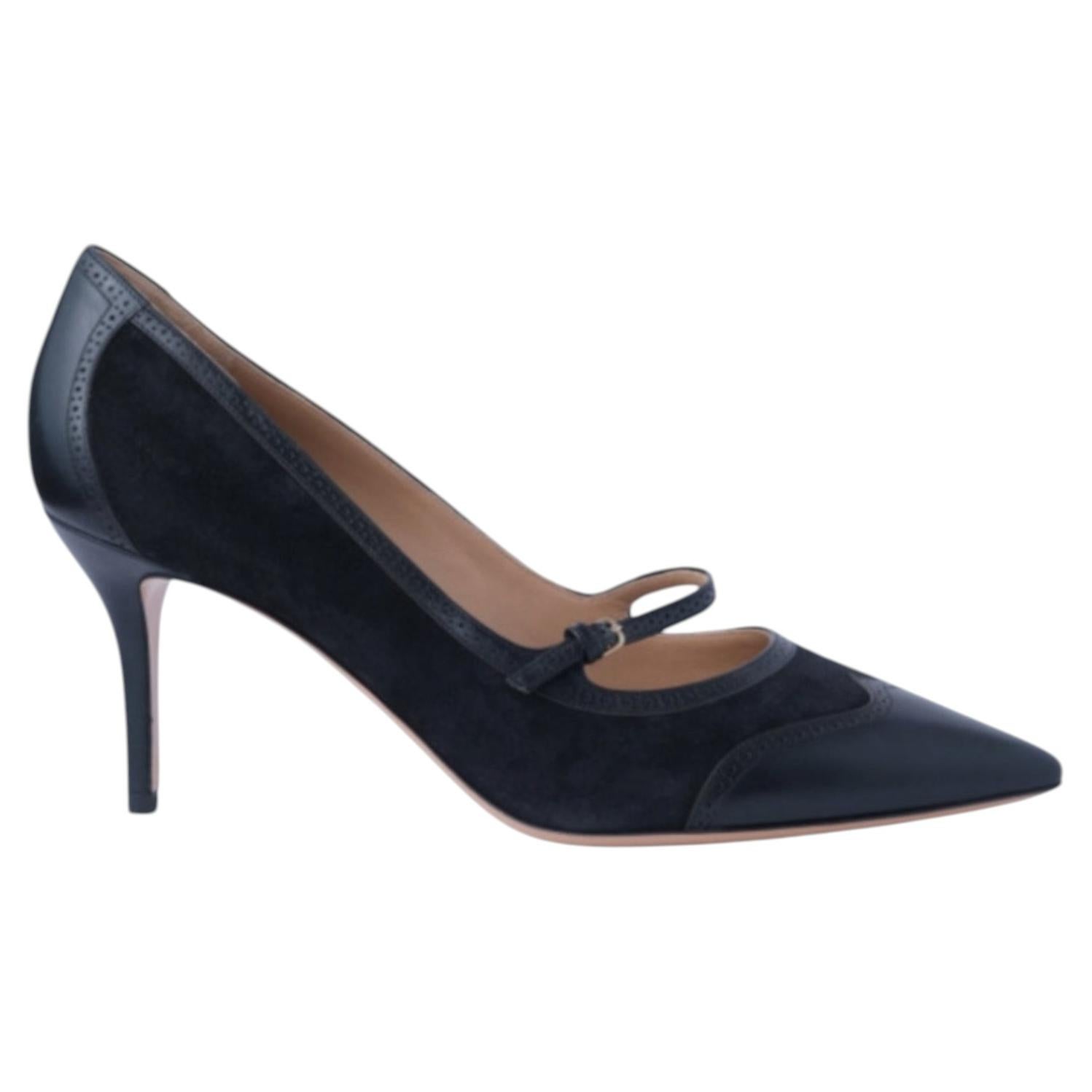 Salvatore Ferragamo Black Leather & Suede Mary Jane Pumps - '10s