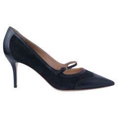 Salvatore Ferragamo Black Leather & Suede Mary Jane Pumps - '10s