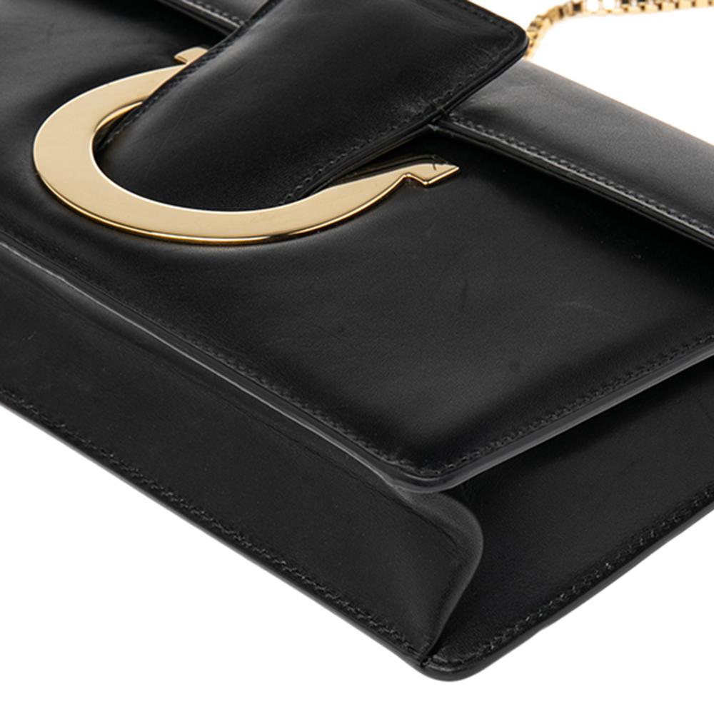 Women's Salvatore Ferragamo Black Leather Thalia Wallet on Chain