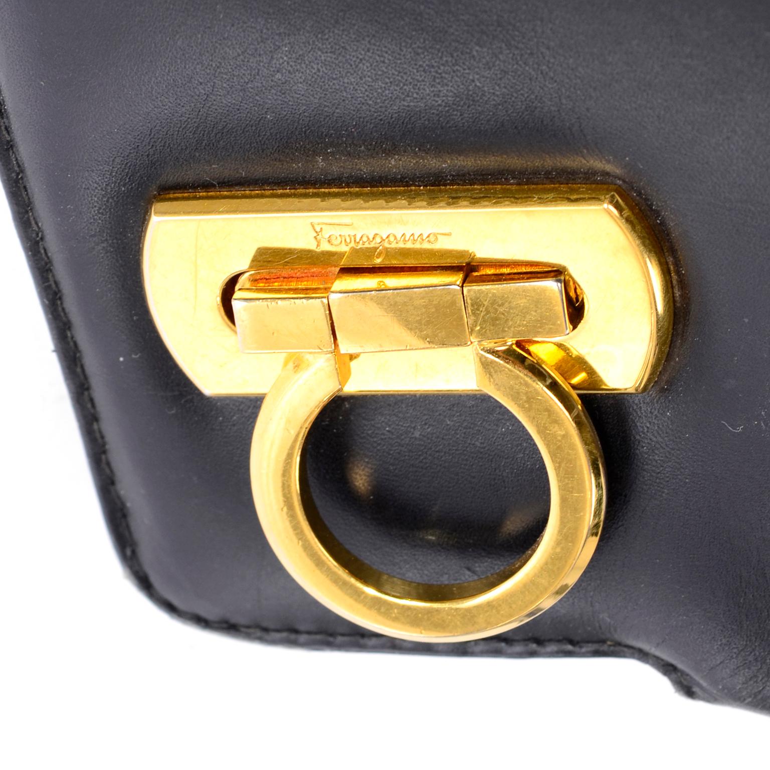 Salvatore Ferragamo Black Leather Top Handle Tote Handbag Shoulder Bag 4