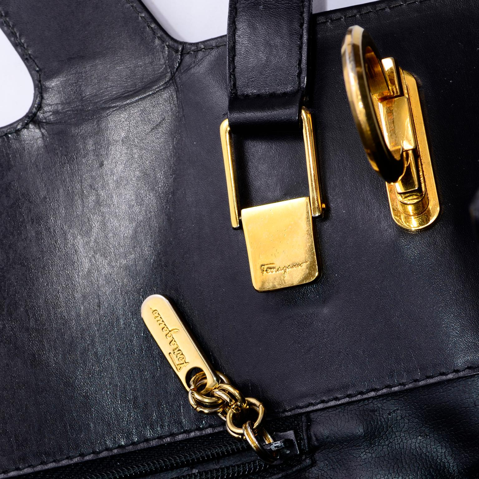 Salvatore Ferragamo Black Leather Top Handle Tote Handbag Shoulder Bag 8