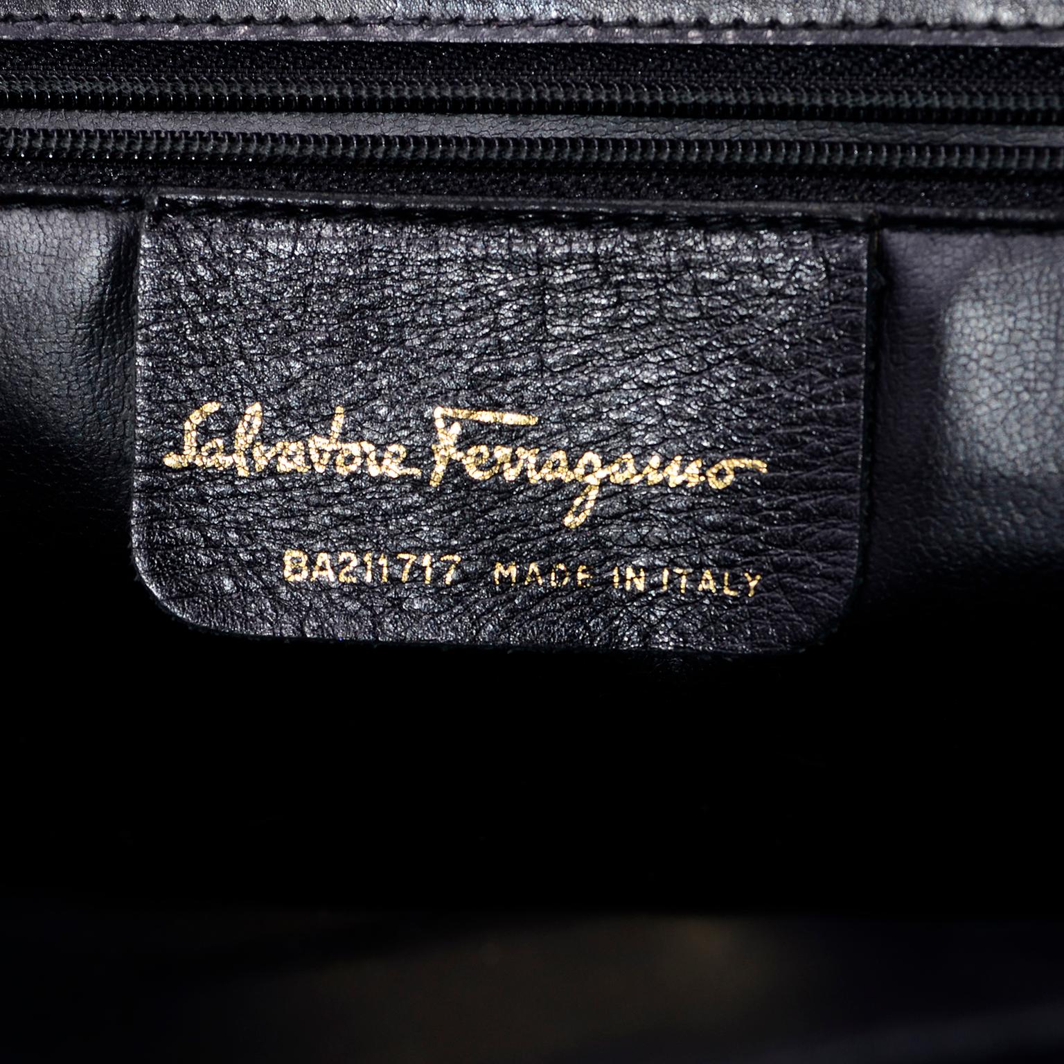 Salvatore Ferragamo Black Leather Top Handle Tote Handbag Shoulder Bag 9