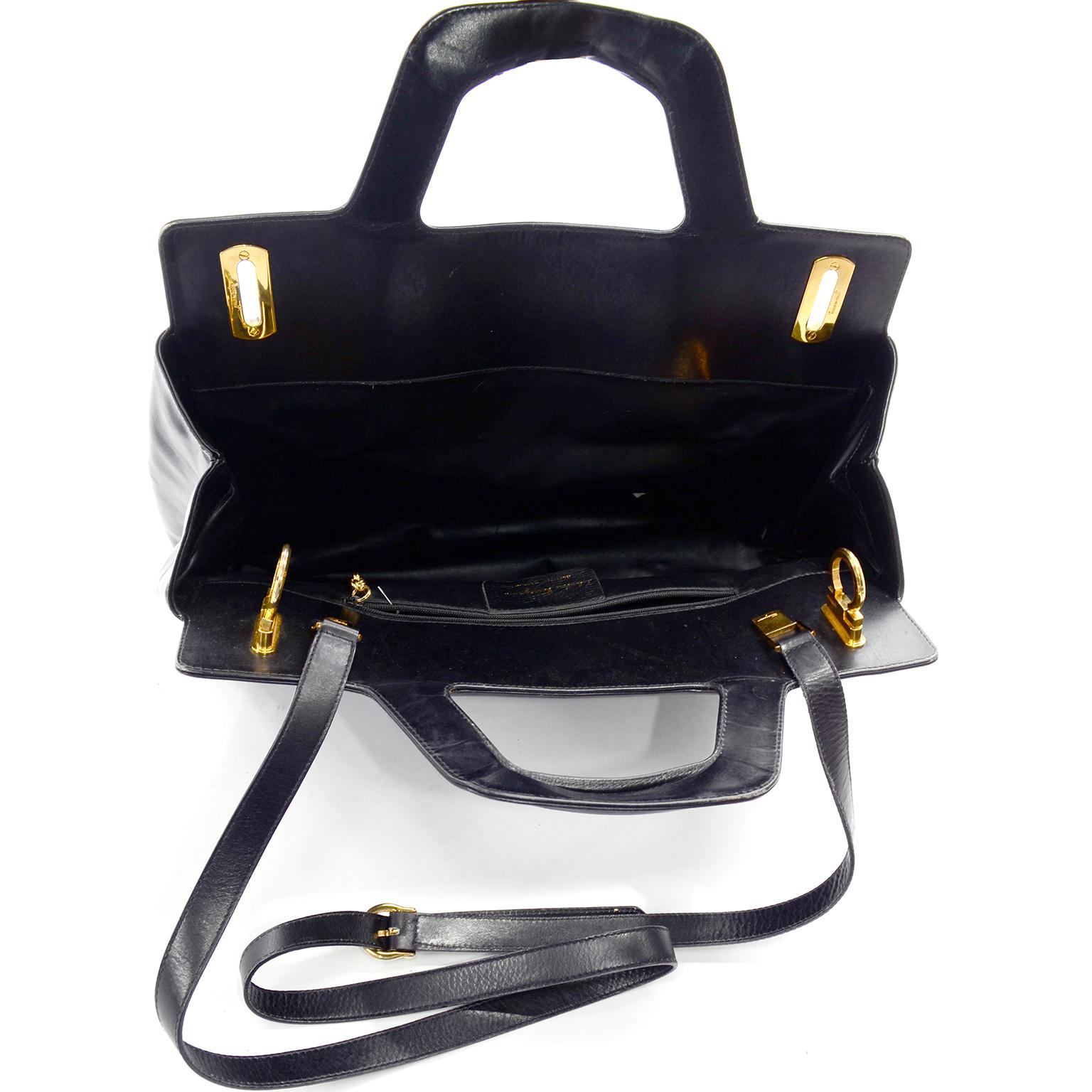 Women's or Men's Salvatore Ferragamo Black Leather Top Handle Tote Handbag Shoulder Bag
