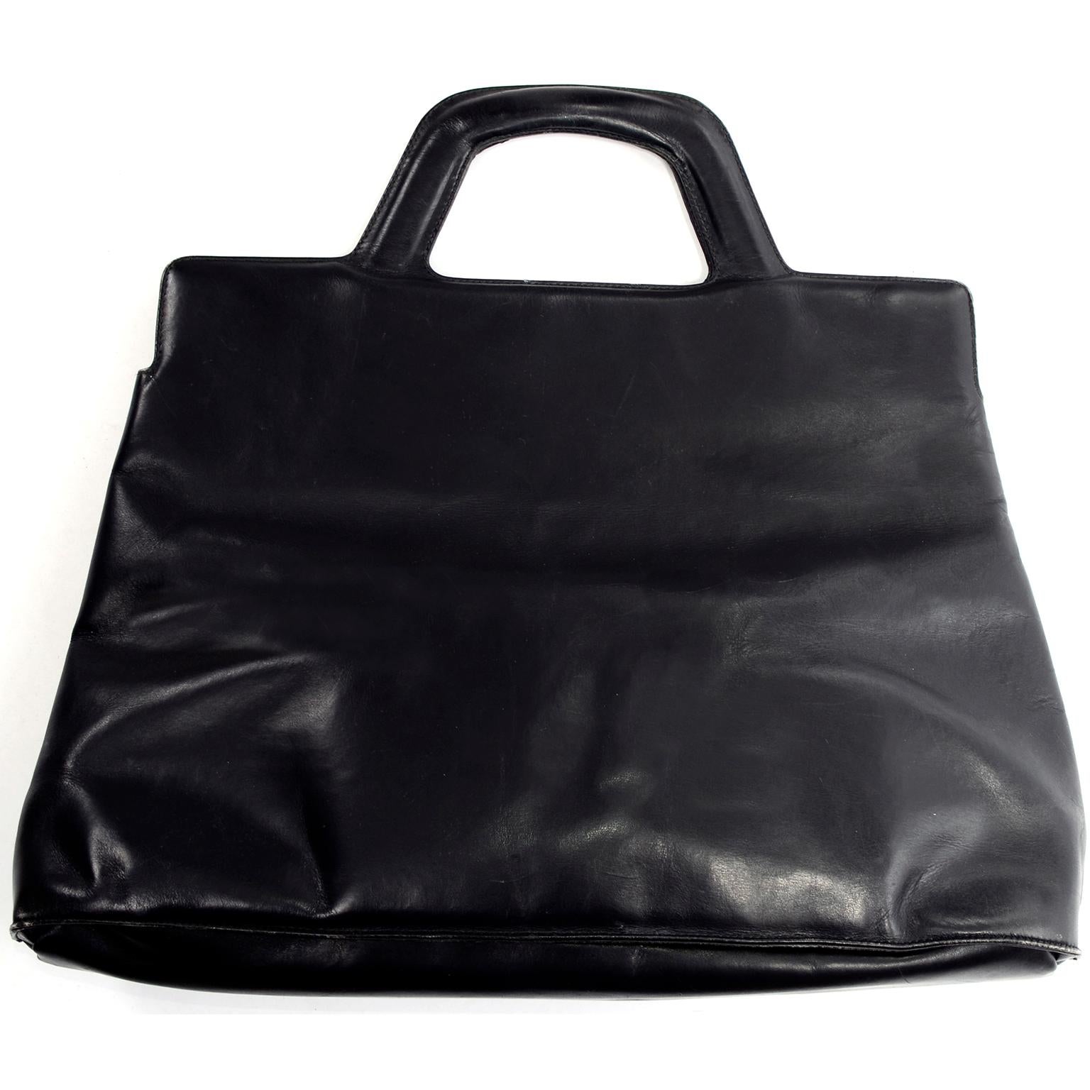 Salvatore Ferragamo Black Leather Top Handle Tote Handbag Shoulder Bag 1