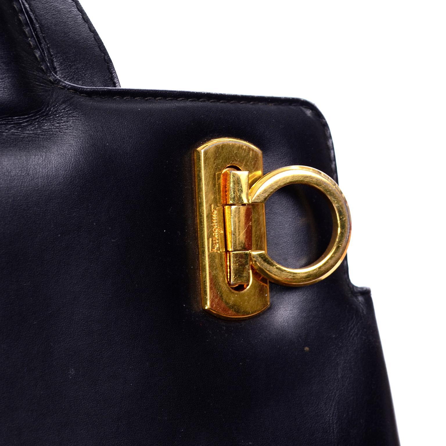 Salvatore Ferragamo Black Leather Top Handle Tote Handbag Shoulder Bag 3