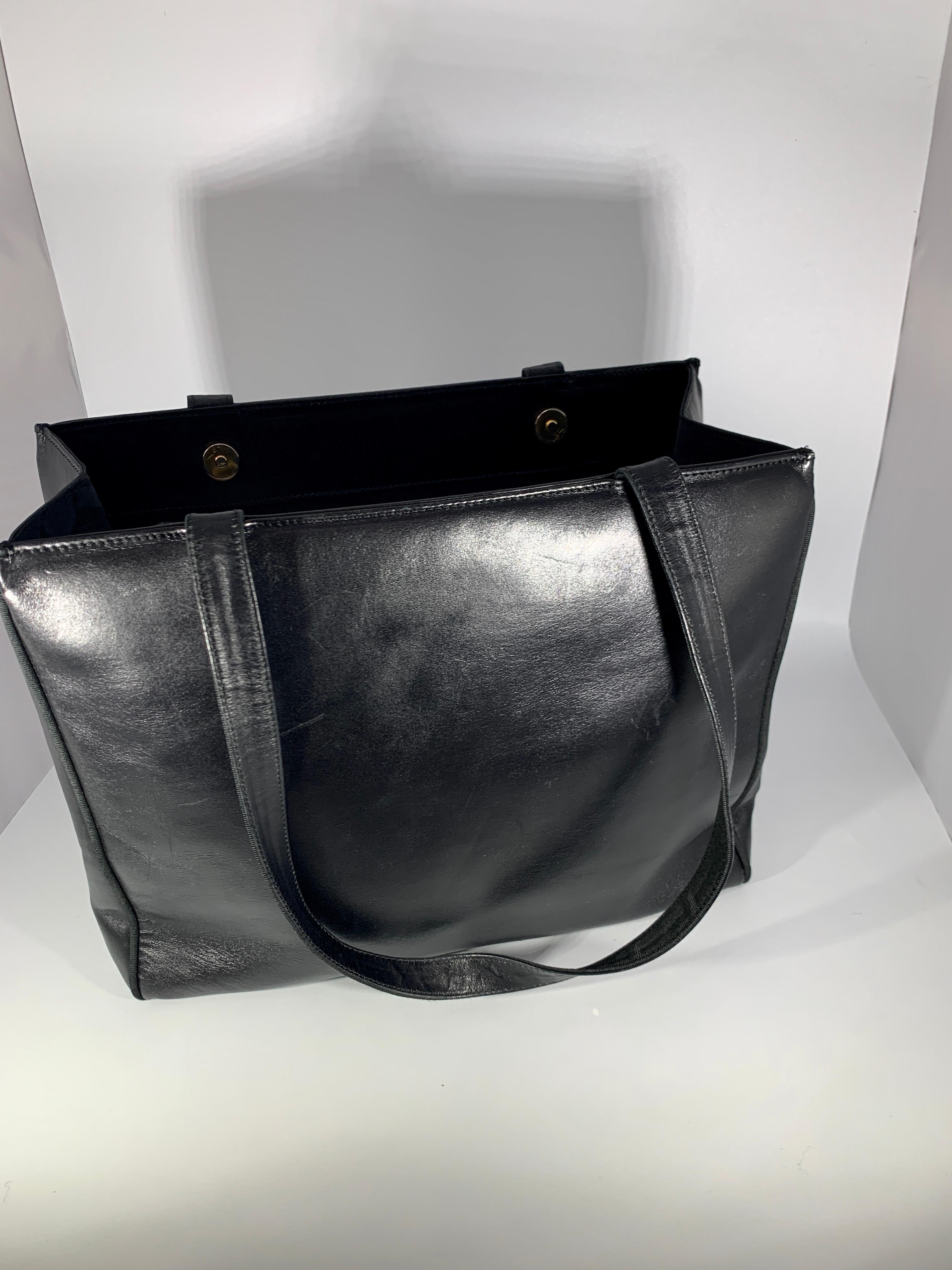 Salvatore Ferragamo Black  Leather Tote / Shoulder Bag In Good Condition In New York, NY