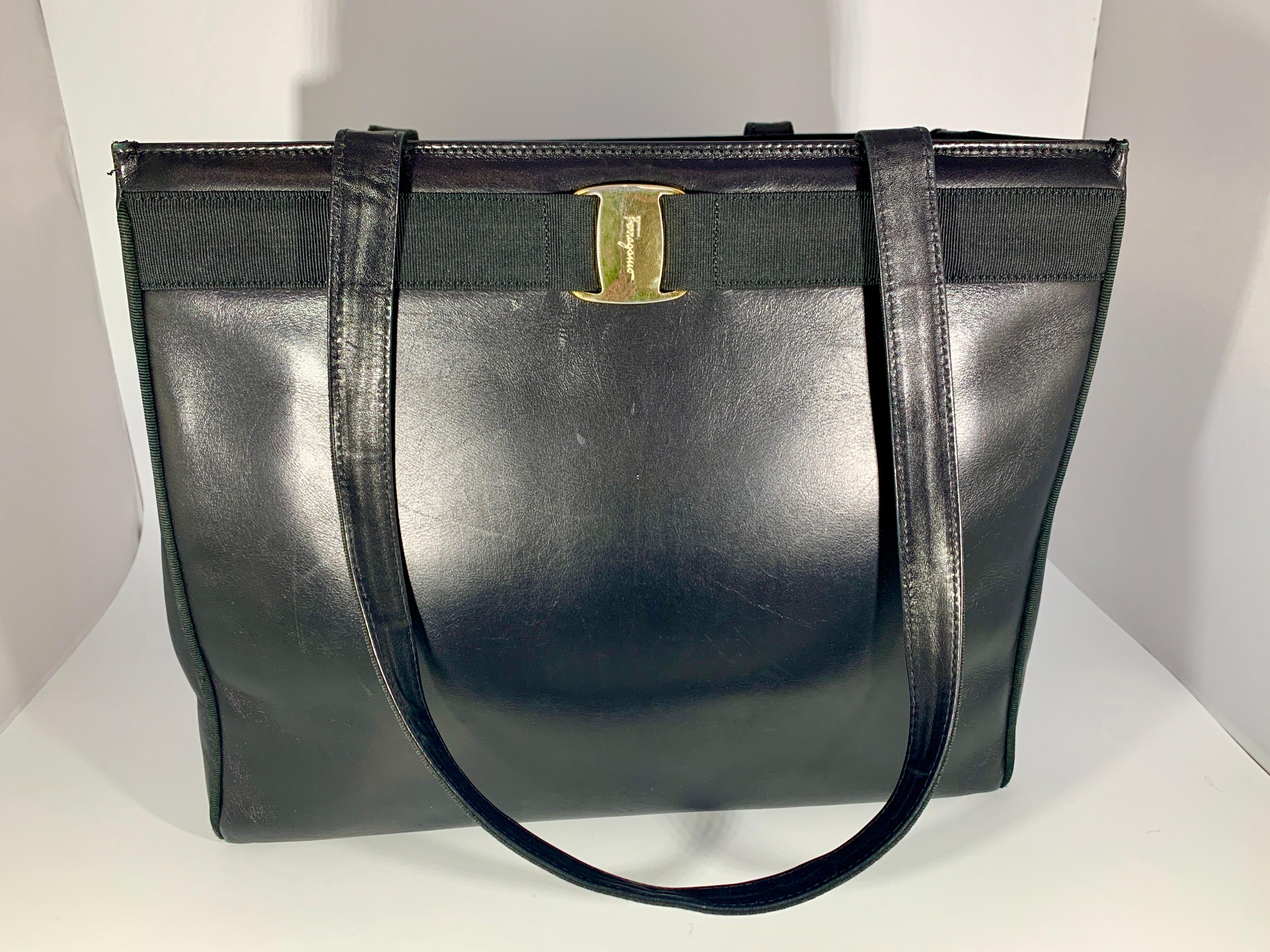 Salvatore Ferragamo Black  Leather Tote / Shoulder Bag 2