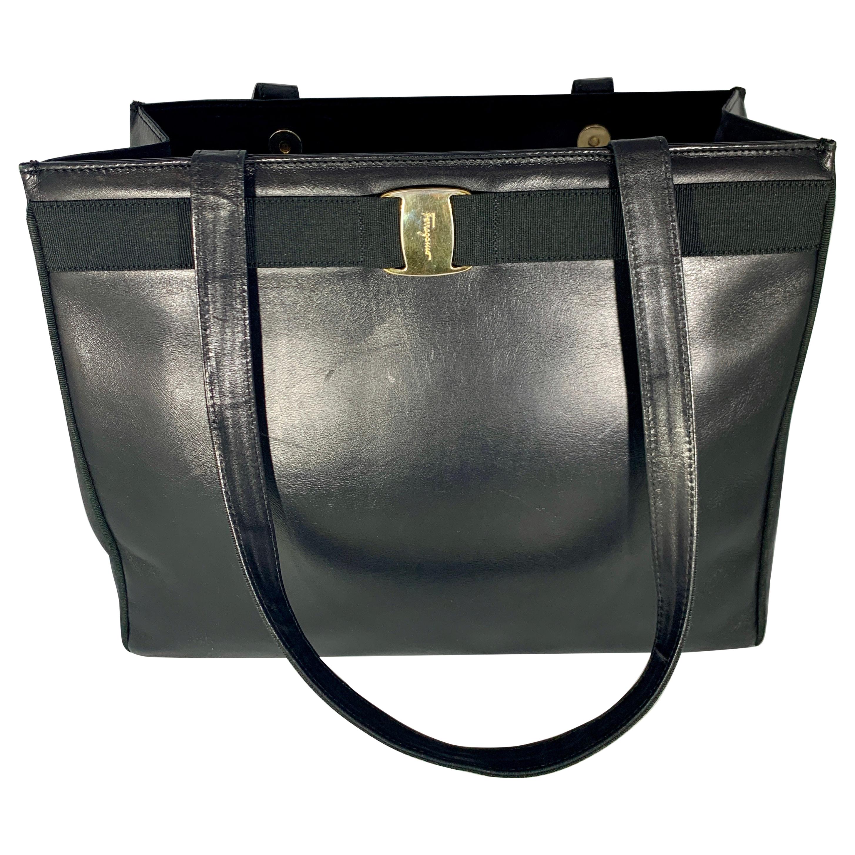 Salvatore Ferragamo Black  Leather Tote / Shoulder Bag