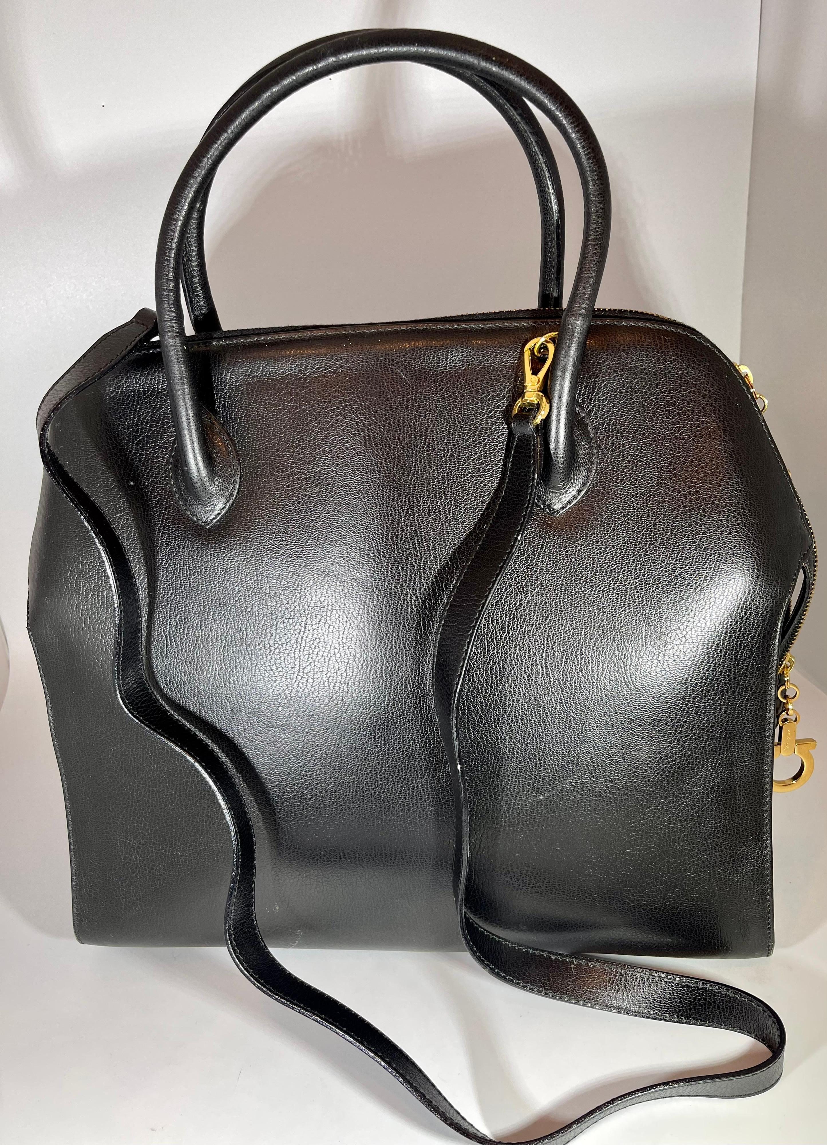 Salvatore Ferragamo Black  Leather Tote / Shoulder Bag Large with Gold Hardware 1