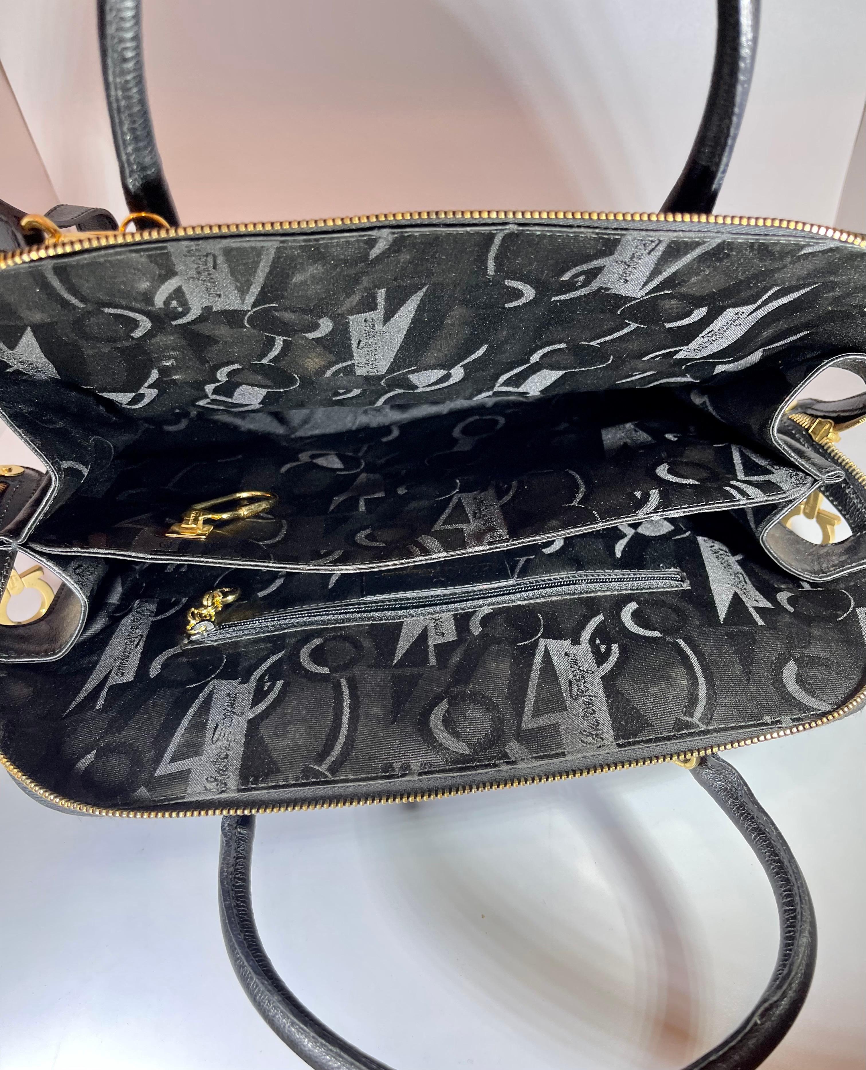 Salvatore Ferragamo Black  Leather Tote / Shoulder Bag Large with Gold Hardware 4