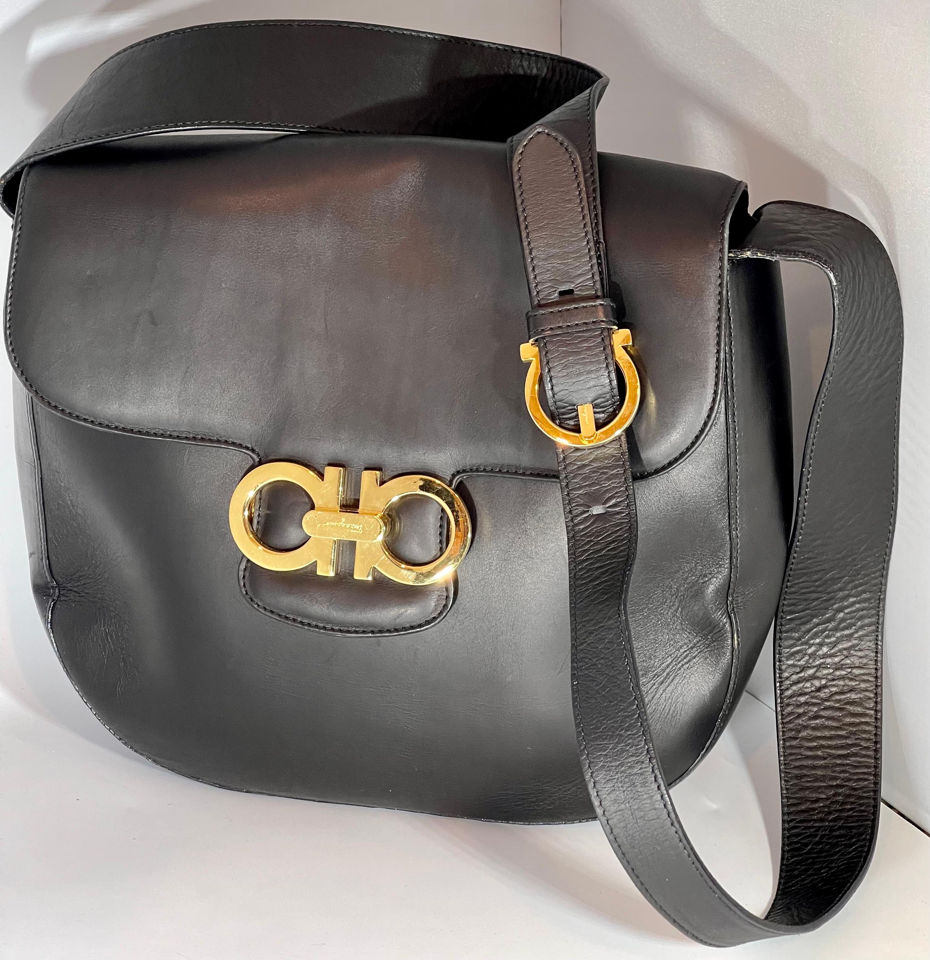 Salvatore Ferragamo Black  Leather Tote / Shoulder Bag  with Gold Hardware 1