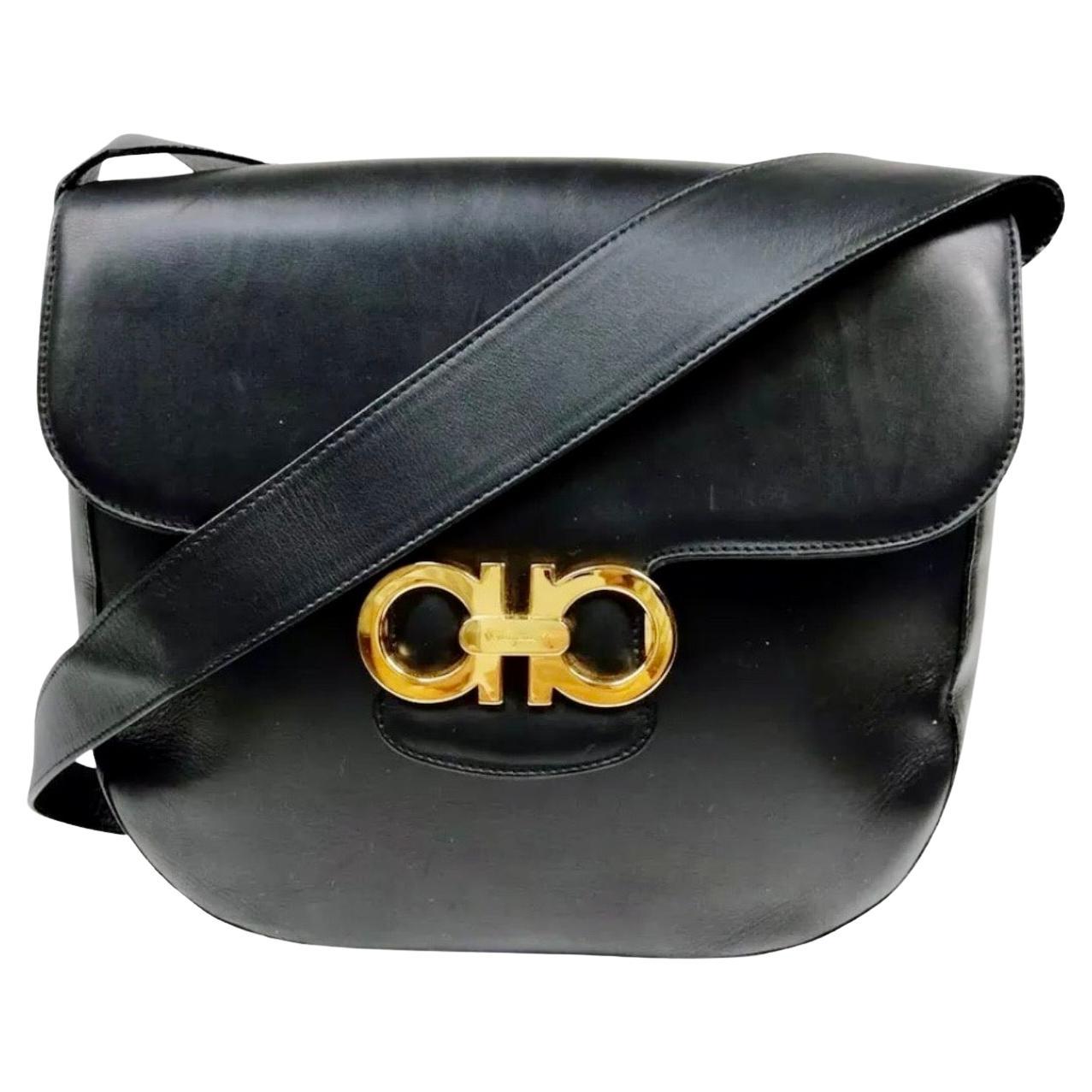 Salvatore Ferragamo Black  Leather Tote / Shoulder Bag  with Gold Hardware