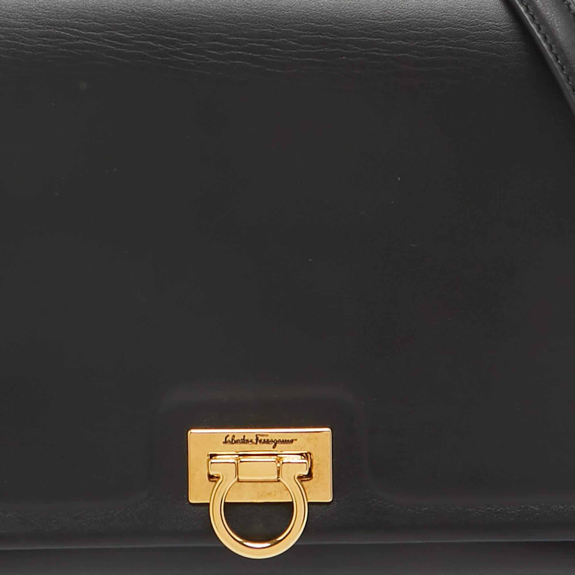 Salvatore Ferragamo Black Leather Trifolio Flap Shoulder Bag 1