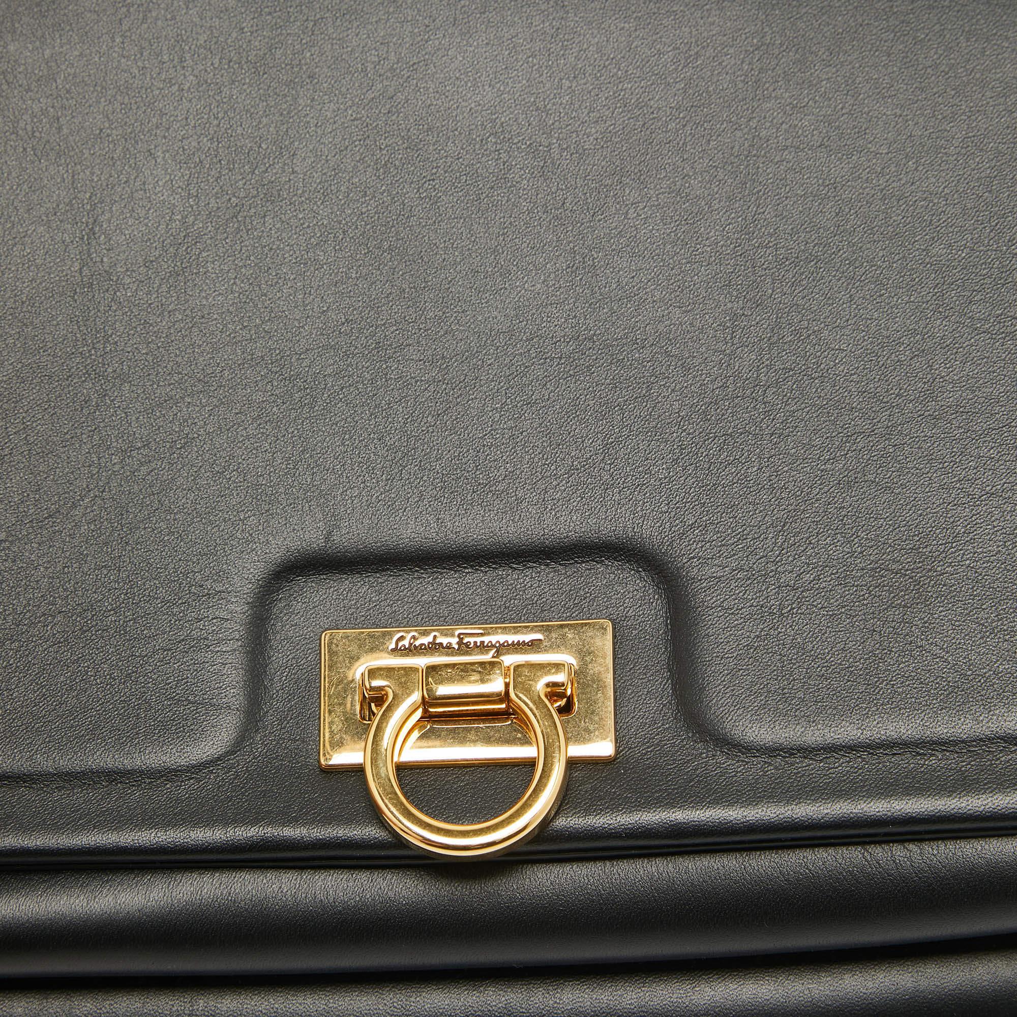Salvatore Ferragamo Black Leather Trifolio Flap Shoulder Bag 2
