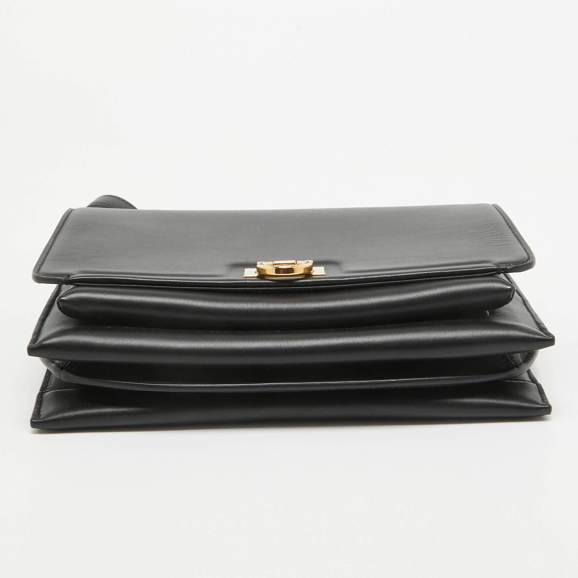 Salvatore Ferragamo Black Leather Trifolio Flap Shoulder Bag 3
