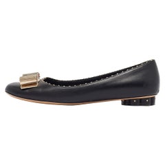 Salvatore Ferragamo Black Leather Vara Bow Ballet Flats Size 37.5