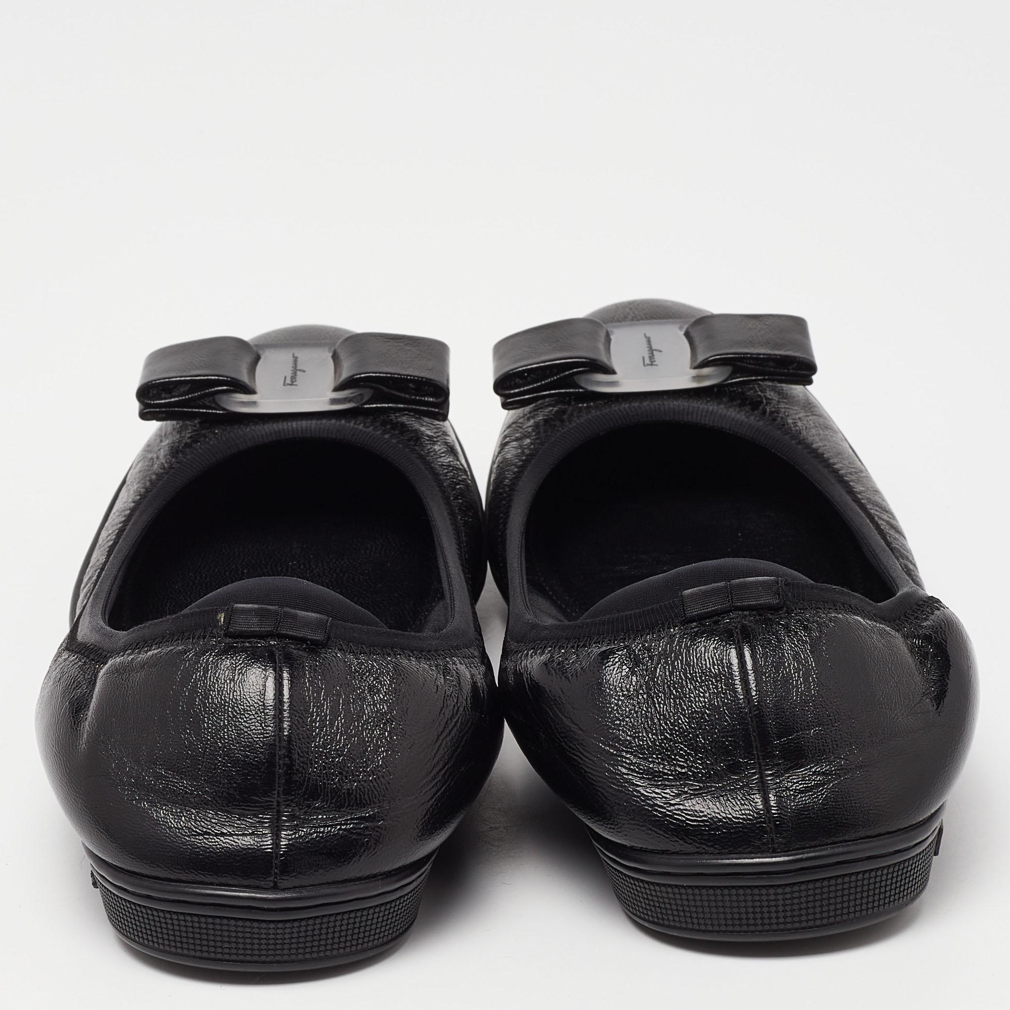 Salvatore Ferragamo Black Leather Vara Bow Ballet Flats Size 38 1
