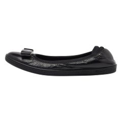 Salvatore Ferragamo Black Leather Vara Bow Ballet Flats Size 38
