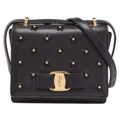 Salvatore Ferragamo Black Leather Vara Bow Embellished Crossbody Bag