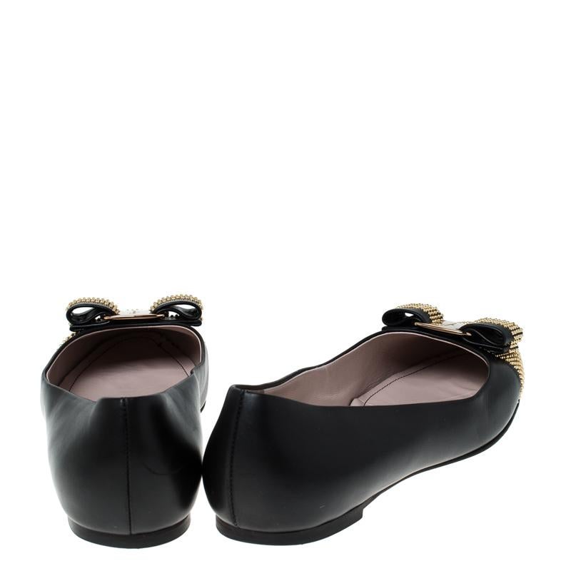 Salvatore Ferragamo Black Leather Varina Studded Ballet Flats Size 38 1