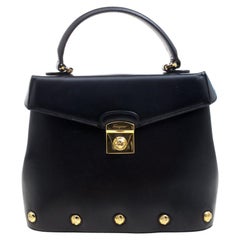 Salvatore Ferragamo Black Leather Vintage Studded Top Handle Bag