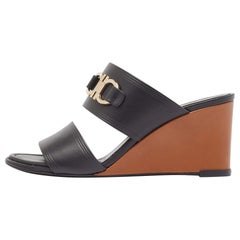 Salvatore Ferragamo Black Leather Wedge Sandals Size 37.5