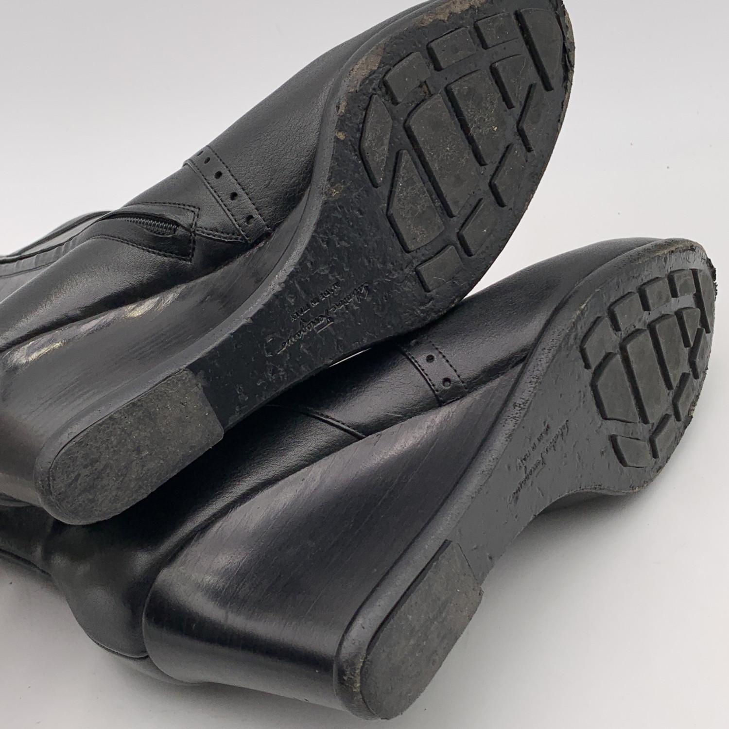 Salvatore Ferragamo Black Leather Wedges Ankle Boots Shoes Size 6.5 C 1