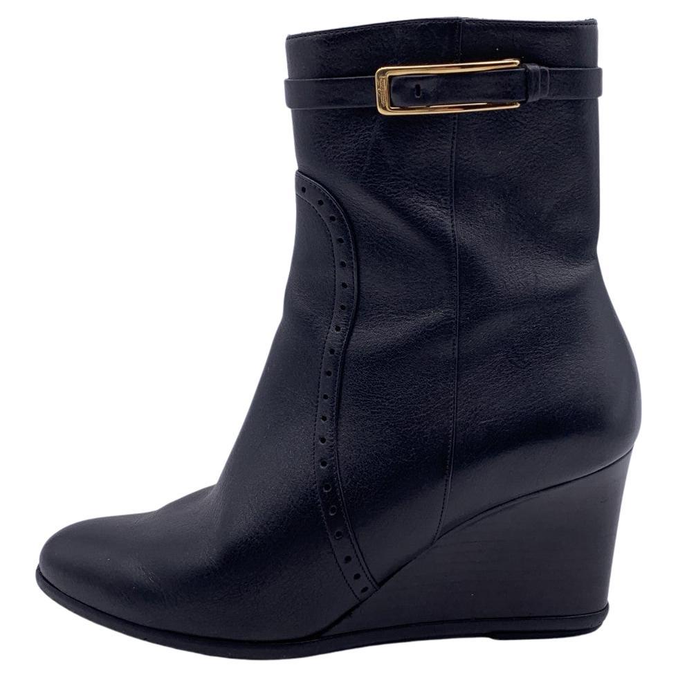 Salvatore Ferragamo Black Leather Wedges Ankle Boots Shoes Size 6.5 C