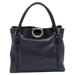 Salvatore Ferragamo Black Leather Whipstitch Gancini Tote