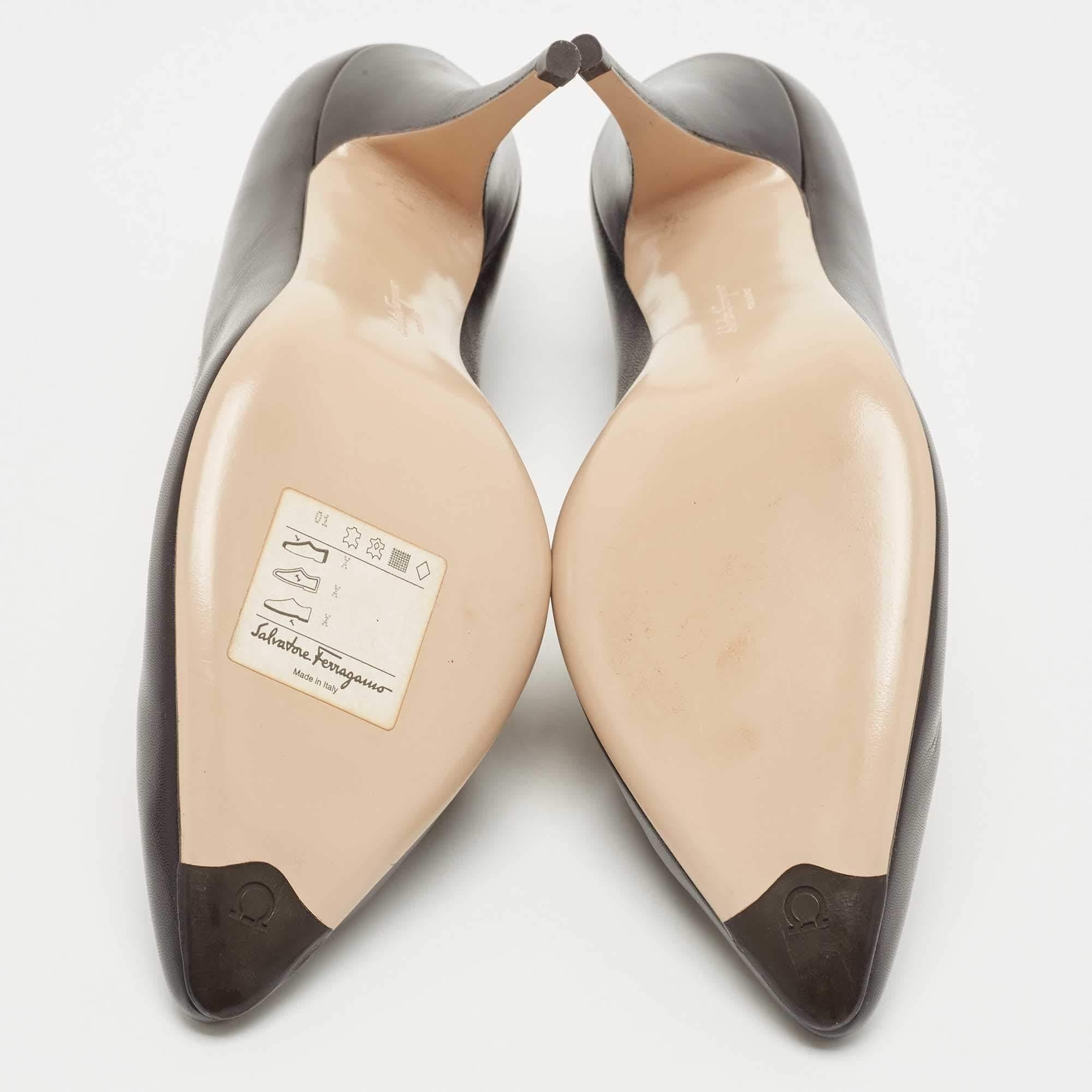 Salvatore Ferragamo Black/Leopard Print Leather Pointed Toe Pumps Size 41 3