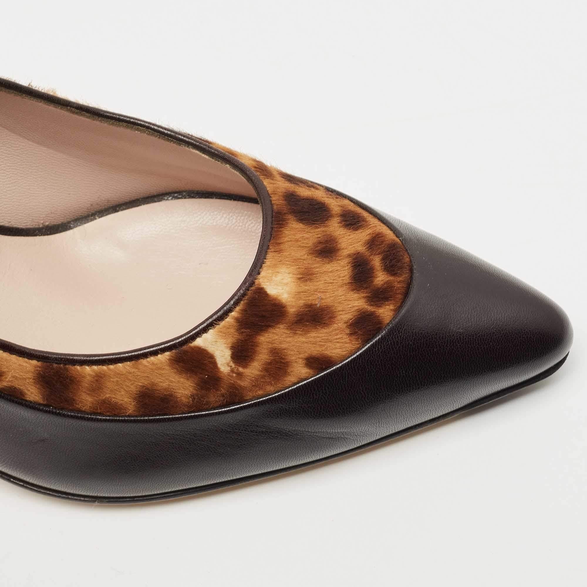 Salvatore Ferragamo Black/Leopard Print Leather Pointed Toe Pumps Size 41 4