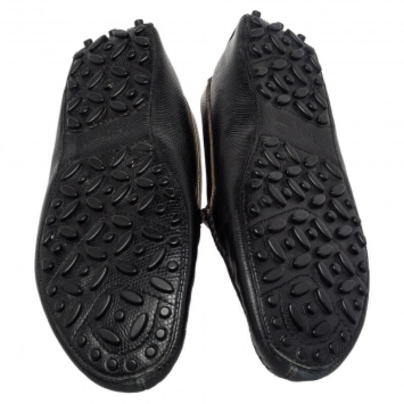 Salvatore Ferragamo Black Lizard Embossed Leather Slip On Loafers Size 40.5 For Sale 3